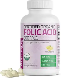 Ácido fólico orgánico OEM/ODM (folato de vitamina B9) 800 mcg de folato natural de cáscara de limón, 180 tabletas