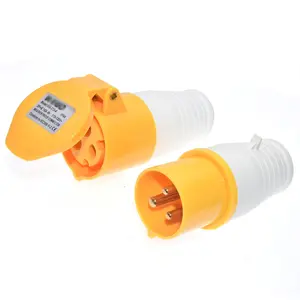 IP44 4H 110V-130V Eu Yellow Industrial Plug 3P 16A Plug Socket Connector Male and Female docking European Aviation plug coupler