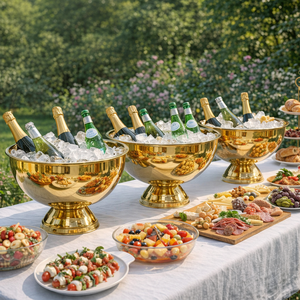 Grande Secchiello per Ghiaccio di Lusso in Acciaio Inox, Design Minimalista, Personalizzabile con Logo, Refrigeratore per Vino e Champagne, Accessori da Bar - Product Image 1