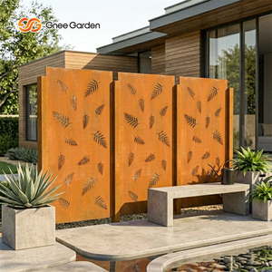 <b>Metal</b> Garden <b>Screen</b> Rectangle Weather Resistant Rustic Orange Outdoor Decor Ornament Modern Plant Theme - Product Image 4