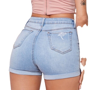 Women's Mid Waist Solid Denim <b>Shorts</b> Anti-Wrinkle Quick Dry Eco-Friendly Summer <b>Casual</b> Fashion Streetwear Ripped Variety Pack - Product Image 2