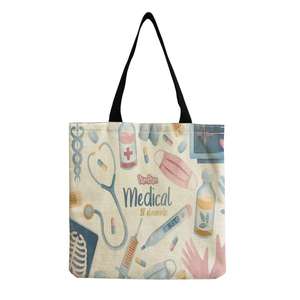 Medical Art Nurse Tote Bag <b>Stethoscope</b> Print Canvas Shoulder Bag Eco-Friendly Shopping Tote for Healthcare Professionals Fashion - Product Image 5