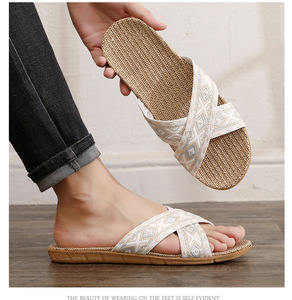 <span class=keywords><strong>Sandales</strong></span> d'intérieur en lin respirant et déodorant pour hommes, et pantoufles décontractées d'été en EVA pour femmes - Product Image 5