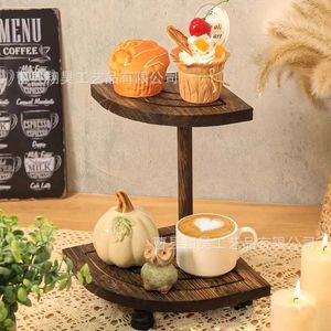 Wooden Two Tier <b>Stand</b> For Cake Coffee Display Living Room Decorative Shelf Rectangle Shape Standing Type - Product Image 1