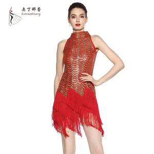 Wholesale Ballroom Latin Sequin Tassel Dance Dress ladies fancy dress costume