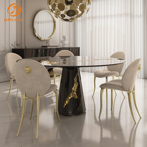 Table à manger de luxe personnalisée en bois massif et MDF noir, design craquelé italien, feuille d'or, acier inoxydable 304, mobilier de salle à manger - Product Image 1