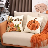 Herbstliche Thanksgiving-Kürbis-Dekokissenhülle aus Polyester mit PP-Baumwollfüllung für Wohnzimmer-Sofakissen
