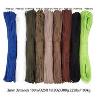 Cordon de parachute en polyester et nylon durable, 3 brins, 325 pieds, corde tressée pour tente, paracorde en nylon de 2 mm