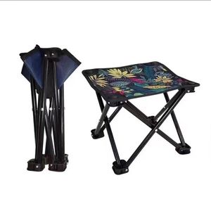 <b>Folding</b> <b>Stool</b> Outdoor Lightweight Portable Fishing Chair Square Oxford Fabric Flowery Design Compact Foldable Camping Seat - Product Image 1