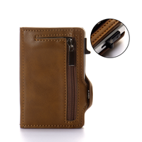Dompet Mini Klasik FangShui Kulit PU Anti RFID untuk Bisnis, Tempat Kartu Kredit Otomatis Aluminium 6 Inci dengan Tombol, Tebal 10mm