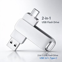 2in1 U Disk 128GB 64GB 32GB Antarmuka Tipe C Ponsel Pintar Komputer Transmisi Saling Portabel Otg USB Memory Pen Drive Logam