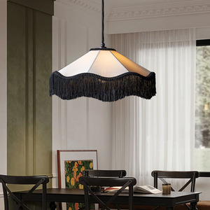Lustre de style rétro français, luminaire suspendu à franges noires, E27 LED, tête simple, lampe pour chambre à coucher, salon - Product Image 4