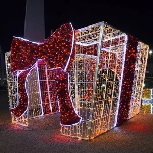 Décoration de cour de Noël extérieure commerciale illuminée LED 3D Gift Box Motif Lights