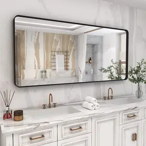현대 블랙 골드 대형 금속 프레임 벽 마운트 욕실 거울 홈 장식 매달려 금속 프레임 거울