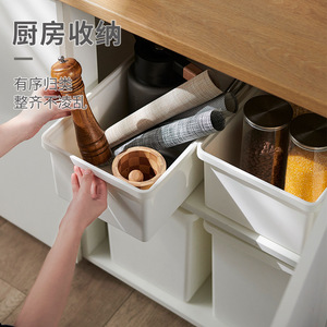 Stackable <b>Plastic</b> Storage <b>Bin</b> With Lid Rectangle Solid Color For Bathroom <b>Kitchen</b> Cosmetic Organizing - Product Image 4