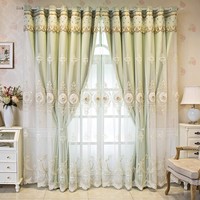 Style européen nouveau luxe fil brodé double couche rideau en tissu occultant salon chambre produit fini