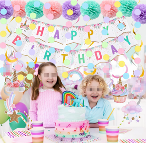 Decoración para Fiesta de Cumpleaños de Unicornio para Niño o Niña, Pancartas de <span class=keywords><strong>Feliz</strong></span> Cumpleaños, Serpentinas, Espirales de Arcoíris, Guirnaldas de Puntos, Pompones de Papel, Artículos para Baby Shower - Product Image 2
