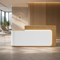 Vente flash - Table de réception incurvée en pierre artificielle écologique sur mesure avec bande lumineuse LED cachée - Comptoir d'accueil
