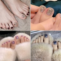 Ongles d'orteils artificiels faits à la main, forme carrée française, effet œil de chat, à presser, avec pointe nude