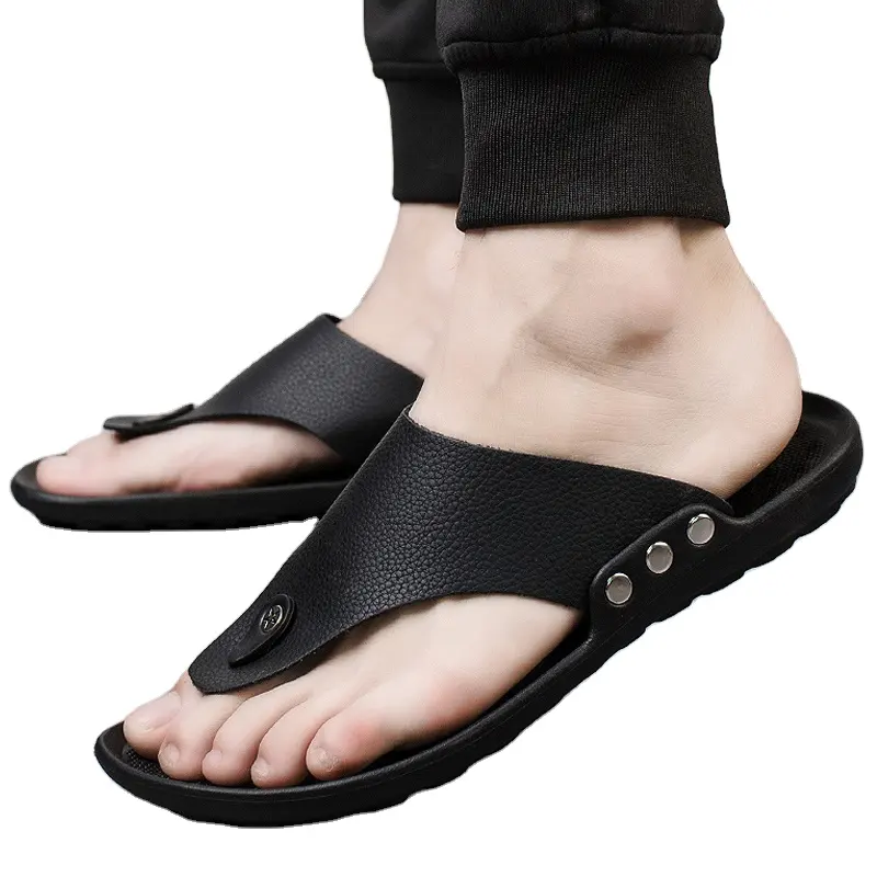 Summer slippers leather casual sandals waterproof slider men sandal beach shoes sneakers beach flip flops mens sandals