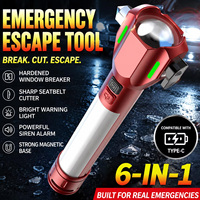 Lampe torche laser blanche multifonctionnelle avec marteau de sécurité, boussole, aimant, alarme SOS et brise-vitre de secours pour voiture