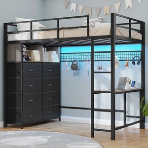 <span class=keywords><strong>Lit</strong></span> <span class=keywords><strong>superposé</strong></span> double avec bureau et 8 tiroirs de rangement, commode haute, <span class=keywords><strong>lit</strong></span> <span class=keywords><strong>superposé</strong></span> en métal avec étagères de rangement à 2 niveaux - Product Image 4