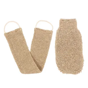 Factory Good Price 2-piece Set Plant Exfoliating Scrubber Scrub Back Natural Ramie and Jute Bath Glove and Belt Bath Scrubber