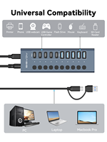 Hub USB-C 10 ports 10 Gbps USB3.2 Gen2, répartiteur de données, 5 ports USB-A/USB-C, adaptateur secteur 48W avec interrupteurs individuels, en stock