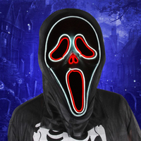 Masque LED d'Halloween Ghost Scream Lumineux Effrayant 3 Modes Masque de Déguisement Carnaval Bar Horreur Cosplay Fête Néon