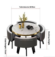 Table à manger ronde moderne avec 4 chaises dessus en marbre pieds dorés rembourrés pour la salle à manger à la maison