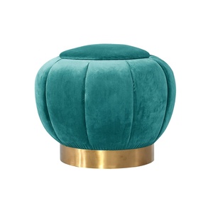 <span class=keywords><strong>Maison</strong></span> chambre velours rond canapé rembourré ottoman avec métal doré tabouret <span class=keywords><strong>de</strong></span> base pour mariage - Product Image 1
