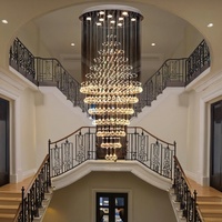 Lustre suspendu design en fer avec longues perles de cristal, pour escalier de villa, projet personnalisé, luxe moderne, LED blanc chaud
