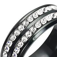 Bague en acier inoxydable plaqué or avec strass, double rangée pavée, bijoux de mariage unisexe pour couples