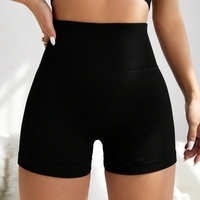 Celana Pendek Olahraga Yoga Motif Garis Vertikal American TK untuk Wanita, Pinggang Tinggi, Kontrol Perut, Pembentuk Tubuh, Celana Fitness Elastis