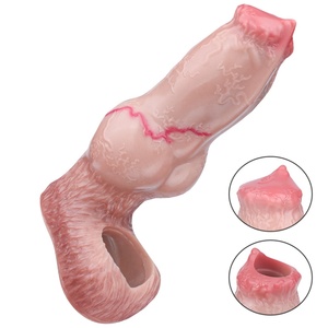 FAAK Fundas de silicona realistas con textura de piel de perro para pene, con extremo abierto para juego con eyaculación, y cubierta de pene con extremo cerrado para retrasar la eyaculación en parejas. - Product Image 1