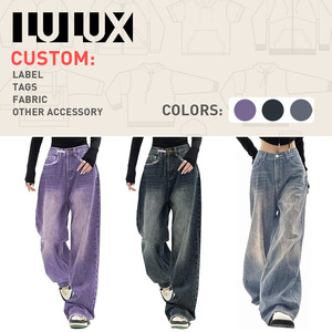 Nhà máy thời trang cao eo phụ nữ Quần jeans đau khổ cổ điển baggy lỏng Denim thiết kế mới thời trang dạo phố Y2K in mô hình - Product Image 2