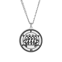 Collier pendentif en acier inoxydable avec sceau de démon Asmoday, sceau des origines, clé de Salomon, goétie, amulette, talisman, couleur acier