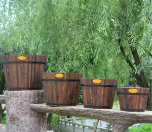 Outdoor Antiseptic Wood Large Flower Pot wooden packaging Barrels