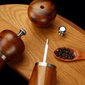 8 Inches Each Acacia Wood Salt <b>Pepper</b> <b>Grinder</b> Set with Wood Stand Hand Operated Adjustable Coarseness Modern Simple Design - Product Image 5