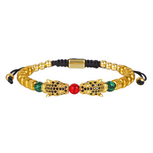 Pulseira de aço inoxidável luxuosa C&J, joia de zircônia com contas de leopardo para homens, conjuntos de pulseiras trançadas personalizadas de <span class=keywords><strong>macrame</strong></span>, novo design - Product Image 5