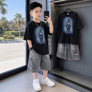 Ensemble de vêtements pour adolescent garçon, été 2026, t-shirt à manches courtes imprimé violet + <span class=keywords><strong>short</strong></span> en <span class=keywords><strong>jean</strong></span> <span class=keywords><strong>noir</strong></span>, ensemble de 2 pièces - Product Image 5