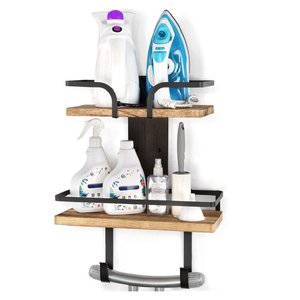 Wooden Ironing Board Rack Double Layer <b>Wall</b> <b>Mounted</b> Storage <b>Shelf</b> For Iron And Laundry Supplies - Product Image 1