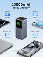 Batería Externa UGREEN Nexode de 20000 mAh y 130 W, Cargador Portátil de 72 Wh con Carga Rápida PD, 3 Puertos USB C y Pantalla Inteligente TFT