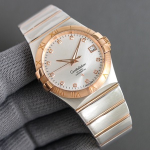 Reloj de Pulsera Clásico para Hombre con Indicador de Fecha, Bisel con Números Romanos, Correa de Acero Inoxidable de Dos Tonos, Movimiento de Cuarzo, Estilo Ejecutivo, Omegaes - Product Image 2