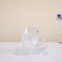 Ensemble tasse à café et soucoupe en verre facetté ZK260074, motif diamant, tasse à thé transparente avec poignée pour la maison, le café, la restauration, la vaisselle de table