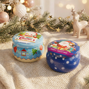 卸売2.2オンスシームレスベリーシェイプメタルキャンドル缶 再利用可能なクリスマスデザインソイワックスキャンドル缶 - Product Image 4