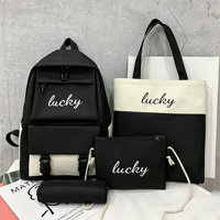 Nouveau Sac à Dos Pliable en Toile Écologique 4 Pièces pour Enfants, Sac Classique pour Ordinateur Portable Femme, Sac de Rangement pour Adolescentes Filles 30x13x42cm