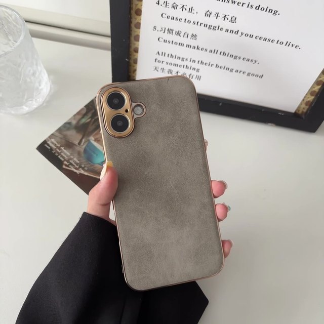 Luxury Premium Pure Color PU Leather Phone Case With Electroplated Golden Frame Phone case for iPhone 16 15 Plus Pro Max