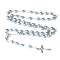 Collier Chapelet Croix Catholique Perles d'Imitation 8MM Cadeaux de Pâques Chrétiens Sacrificiels Bijoux de Prière d'Église Vente en Gros