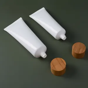 Eco Friendly Biodegradable Custom Tube Shampoo Hand Cream Lotion Tube Bamboo Lid Squeeze Soft Cosmetic Tube